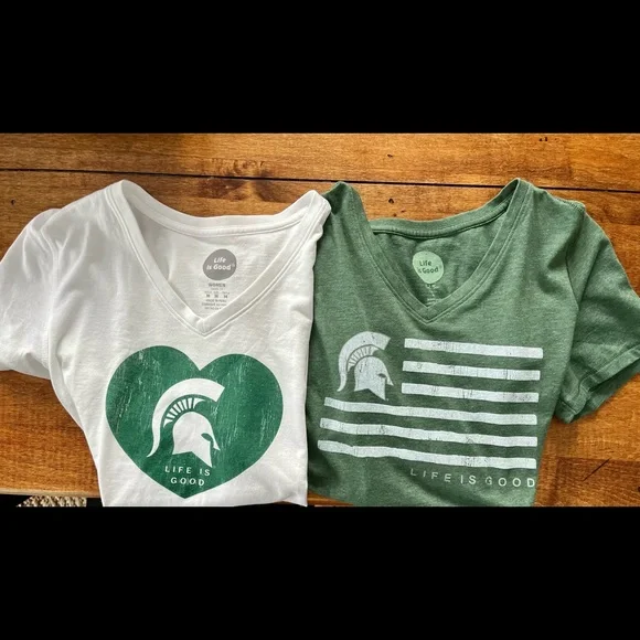 Lot of 2 MSU V-Neck LIFE IS GOOD Tees, Medium - Picture 2 of 12